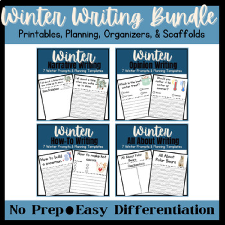 Winter Writing Prompts & No Prep Centers | Opinion, Narrative, Informational