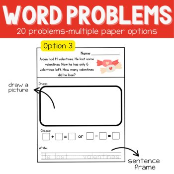 1st Valentine Story Problems | Word Problem of the Day | No Prep Math Printables, image 4