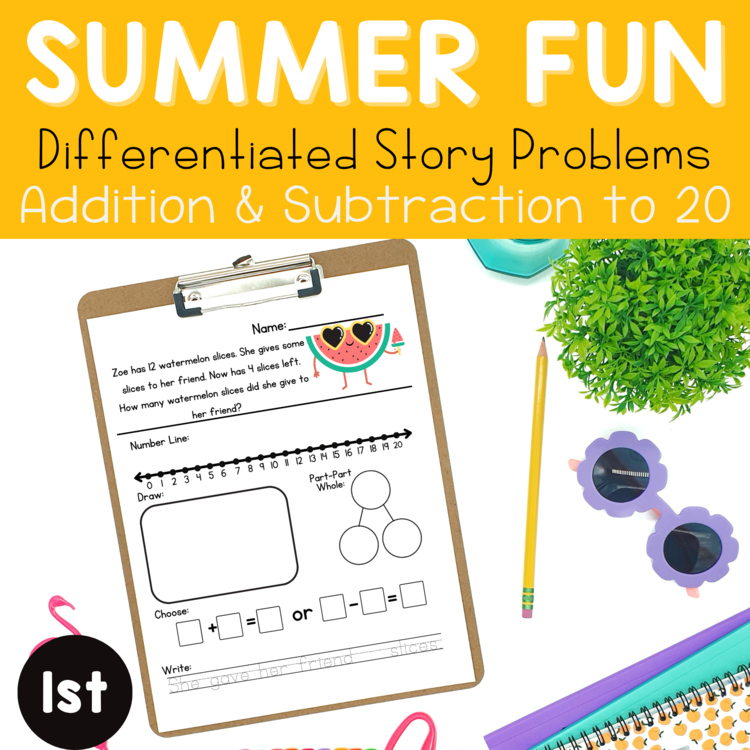 Summer Story Problems | Word Problem of the Day | No Prep Math Printables