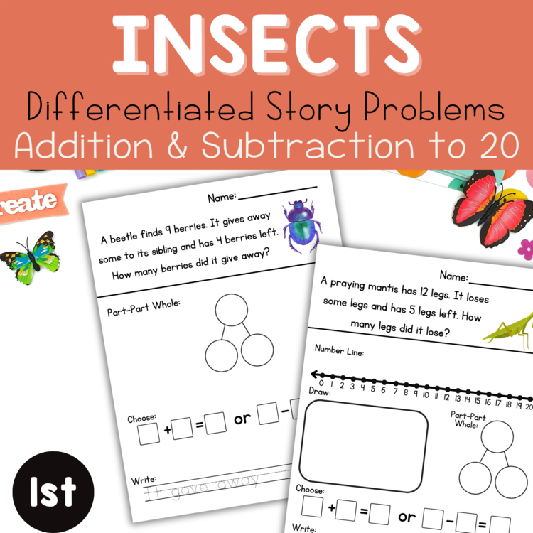 1st | Insect Story Problems | Word Problem of the Day | No Prep Math Printables