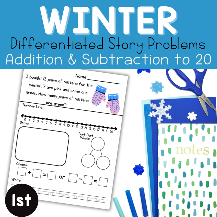 1st | Winter Story Problems | Word Problem of the Day | No Prep Math Printables