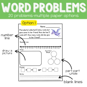 1st Dinosaur Story Problems | Word Problem of the Day | No Prep Math Journal, image 2