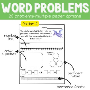 1st Dinosaur Story Problems | Word Problem of the Day | No Prep Math Journal, image 3