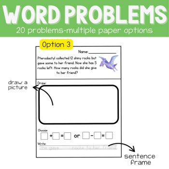 1st Dinosaur Story Problems | Word Problem of the Day | No Prep Math Journal, image 4