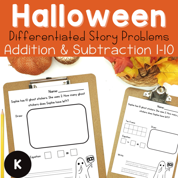 Halloween Story Problems Kindergarten Word Problems Addition Subtraction to 10