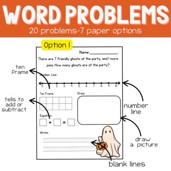 Halloween Story Problems Kindergarten Word Problems Addition Subtraction to 10, image 3