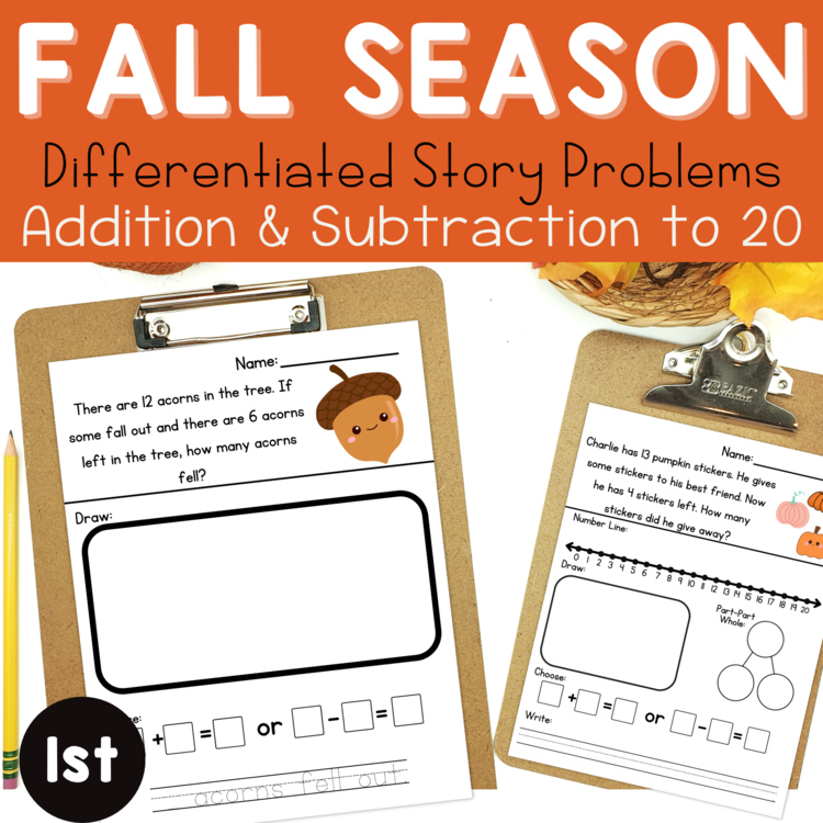 1st | Fall Story Problems | Word Problem of the Day | No Prep Math Printables