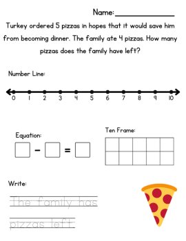 Kinder No Prep Math Printables |  Math Journal | Thanksgiving Story Problems, image 3