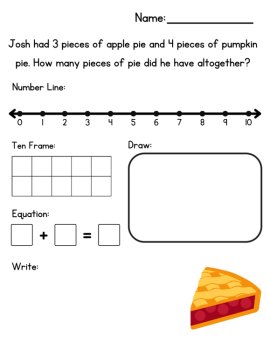 Kinder No Prep Math Printables |  Math Journal | Thanksgiving Story Problems, image 4