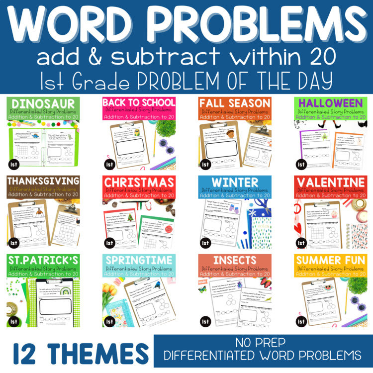 1st Grade Word Problem of the Day | Story Problems | No Prep Math Journals