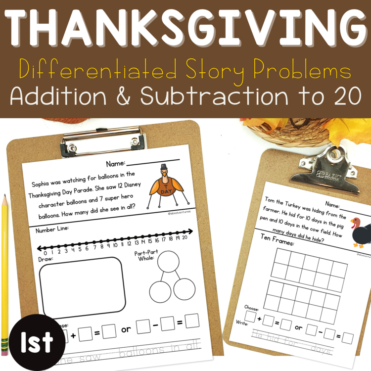 1st Thanksgiving Story Problems | Word Problem of the Day  | No Prep Math
