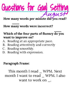 Year Long Fluency Binder-Monthly Goal Setting with Scaffolds & Weekly Tracker, image 4