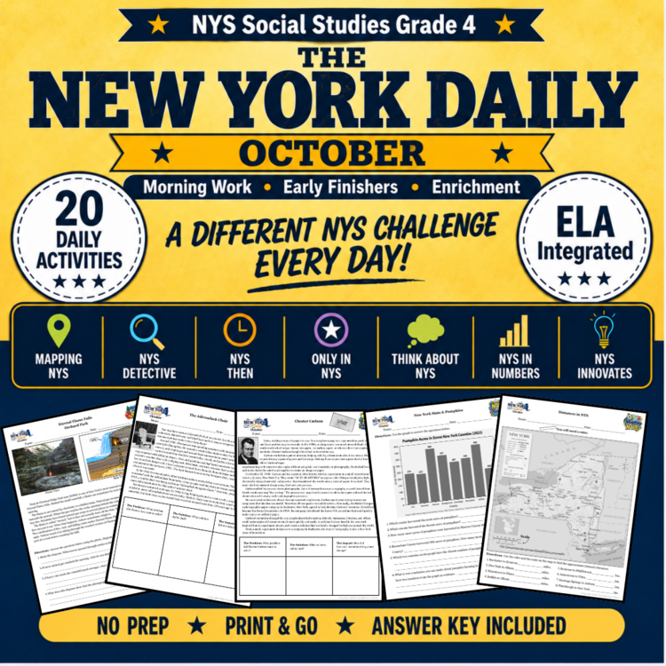 October 4th Grade Morning Work/Bell Ringer/Enrichment | ELA/Social Studies Integrated | The New York Daily