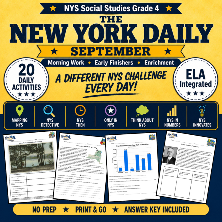 September Grade 4 Morning Work/Bell Ringer/Enrichment| The New York Daily | SS & ELA Integrated