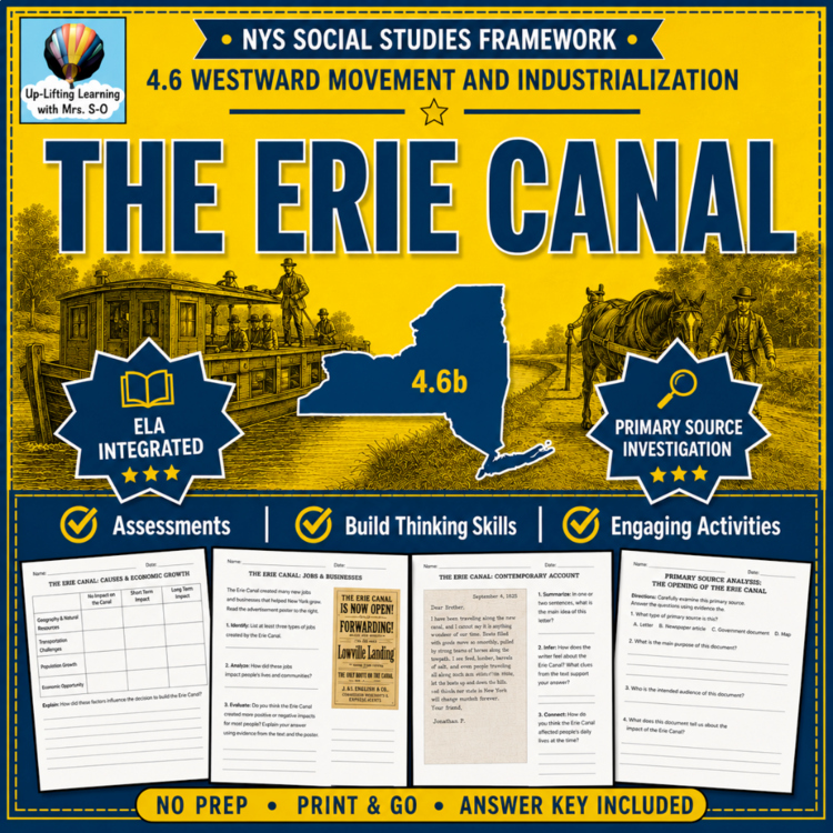 Erie Canal Primary Source Investigation | Westward Movement in New York State |New York State SS Framework 4.6b