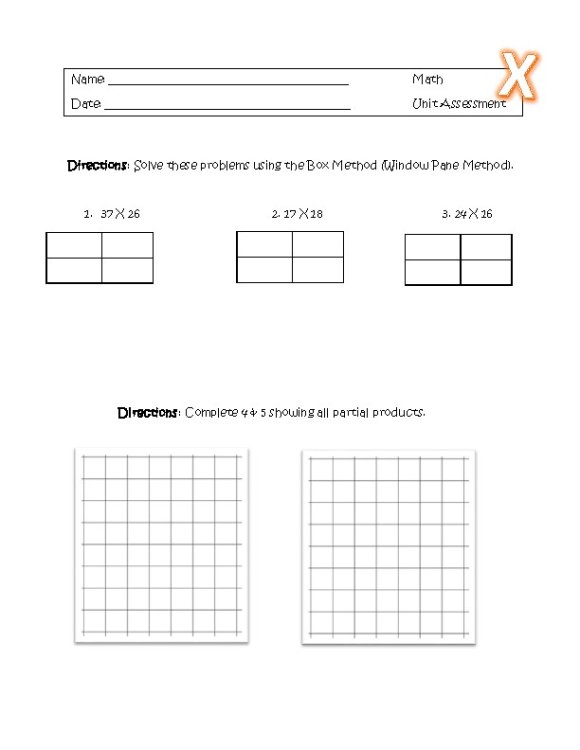 Double-Digit Multiplication Assessment - Box Method, Partial Product & Standard