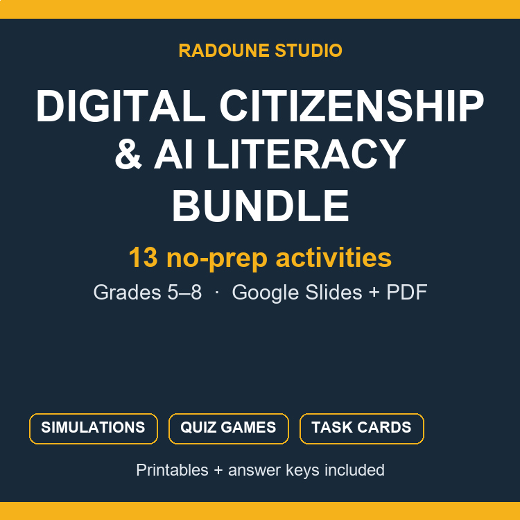 Digital Citizenship Activities Bundle | Cyber Safety & AI Literacy Gr 5-8