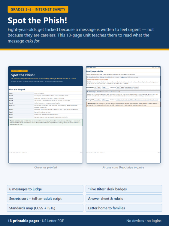 Internet Safety Worksheet Activity | Spot the Phish! Digital Citizenship Gr 3-5