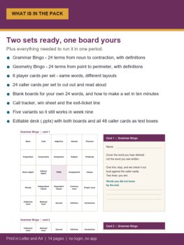 Review Bingo Game Kit | 48 Editable Call Cards | Grammar & Geometry Grades 4-9, image 2