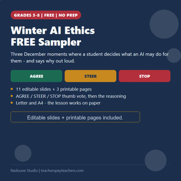 Winter AI Ethics FREE Slides Holiday Scenarios Digital Citizenship Grade 5 6 7 8