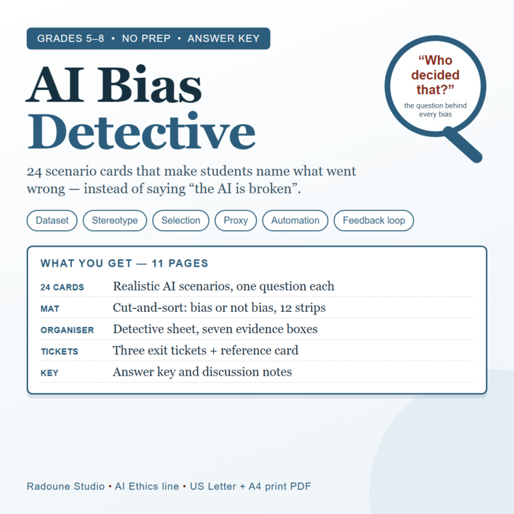 AI Bias Detective Task Cards Activity Artificial Intelligence Ethics Gr 5-8