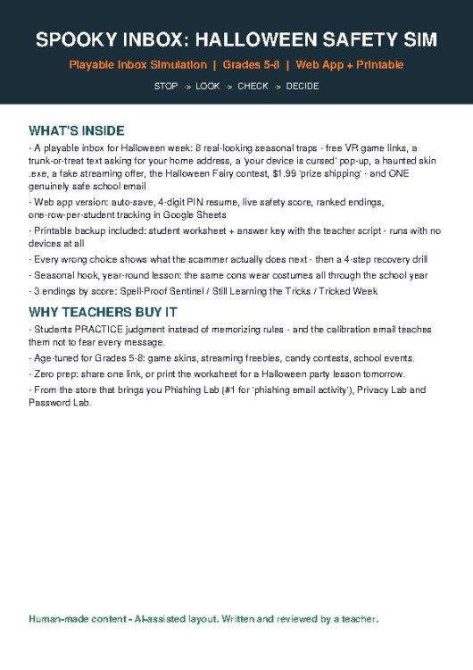 Halloween Internet Safety Activity Simulation Game Cyber Security Grades 5-8