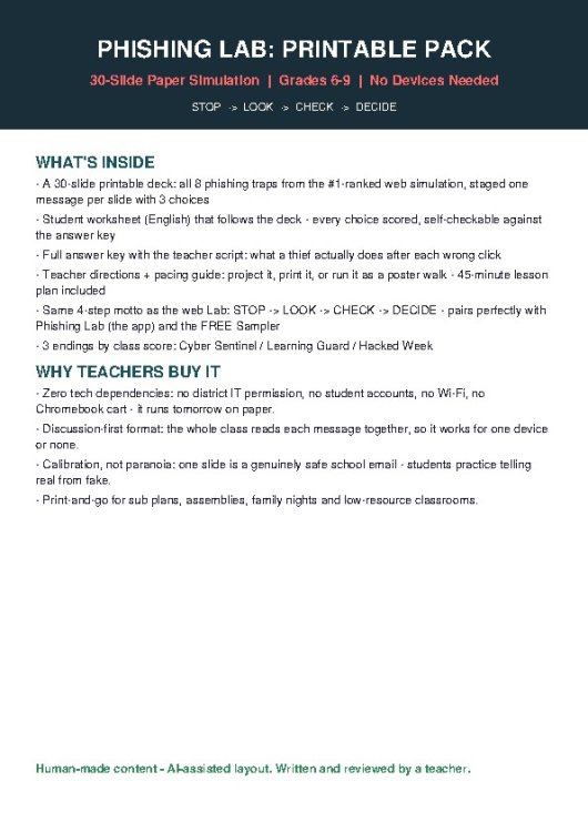 Phishing Email Activity Printable Slides Worksheet Cyber Safety Grades 6-9