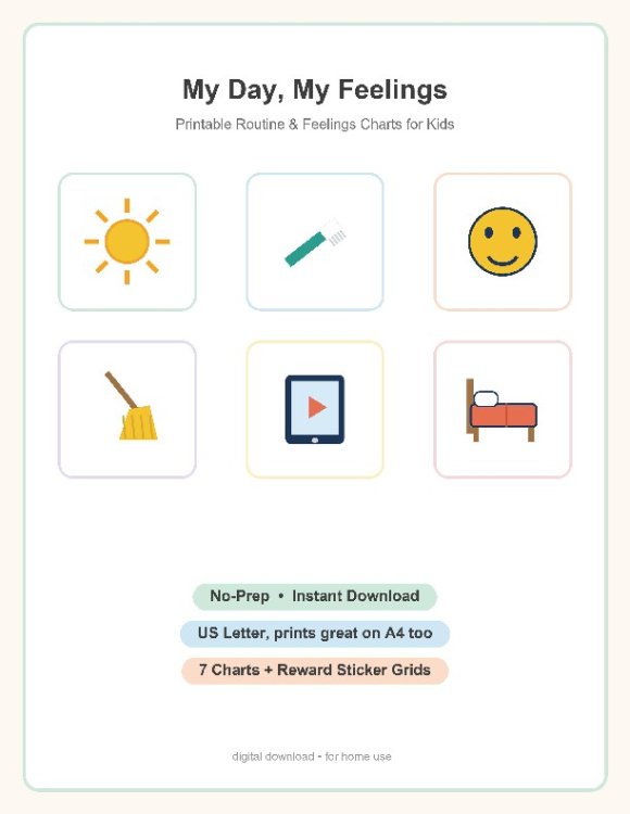 Feelings Chart & Visual Routine Charts for Kids | Morning, Bedtime, Chore, SEL