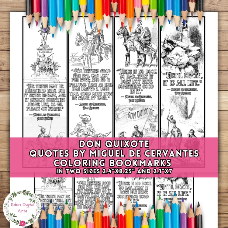 Don Quixote Coloring Bookmarks Cervantes Quotes Novel Review Activity Keepsake