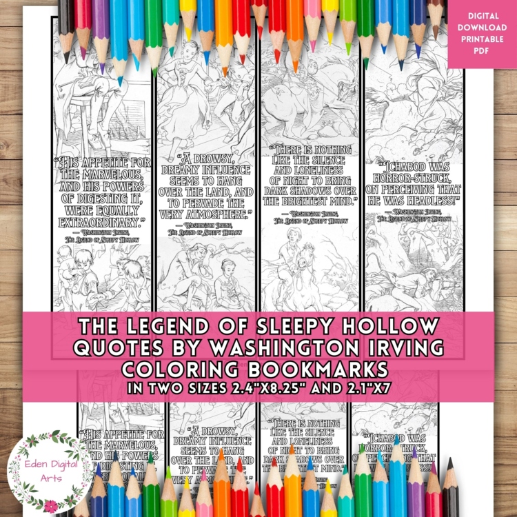 Legend of Sleepy Hollow Coloring Bookmarks Spooky Review Activity Irving Quotes