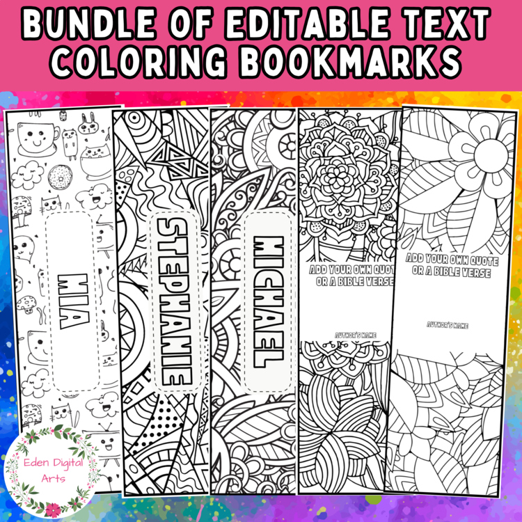 Bundle of Editable Text Bookmarks To Color Custom Name Book Marker Student Gifts
