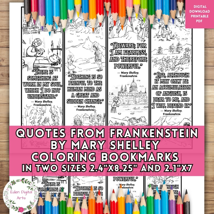 Frankenstein Coloring Bookmarks Craft Mary Shelley Quotes Novel Review Activity