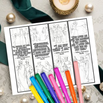 Othello Play Shakespeare Quotes Coloring Bookmarks Keepsake Activity Craft Gifts, image 2