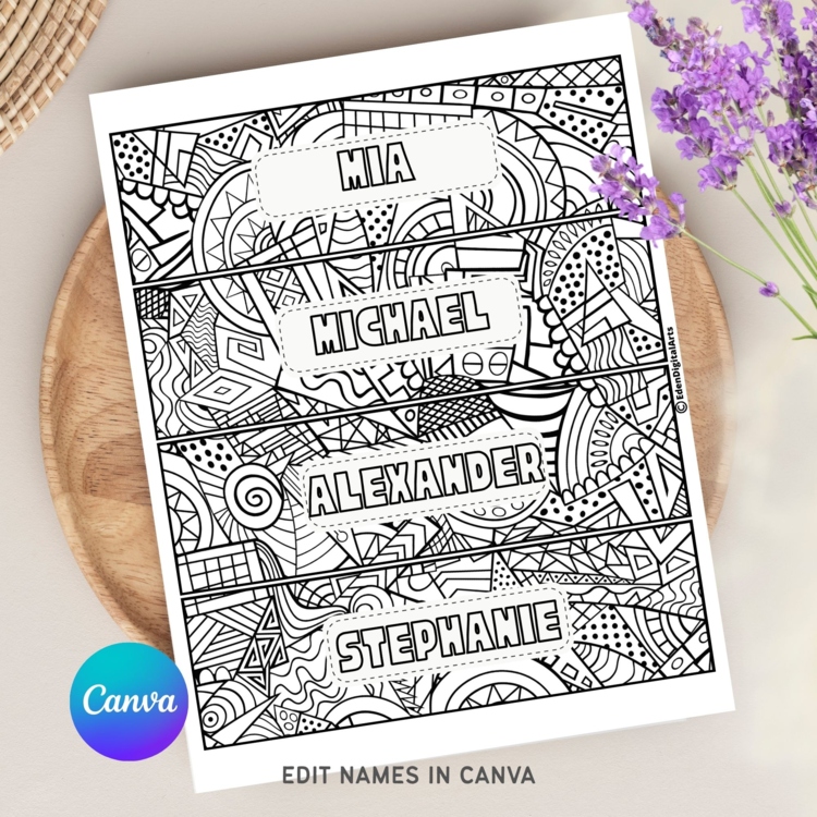 Editable Name Coloring Bookmark Template Gift Reward Back to School Activity