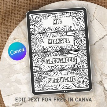 Editable Name Coloring Bookmark Template Gift Reward Back to School Activity, image 3