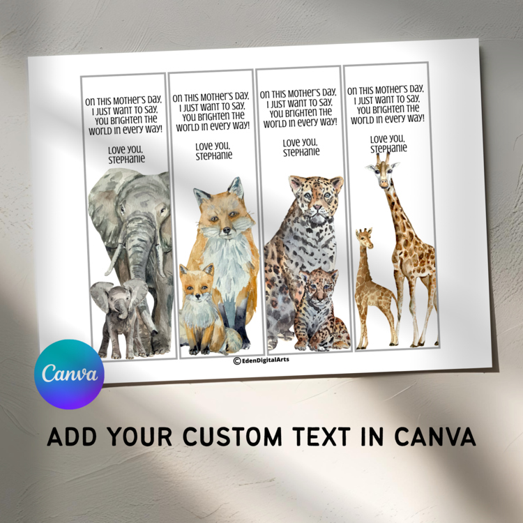 Animal Bookmarks Editable Text Custom Quote Template Personalized DIY Gift Tags