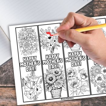 Floral Happy Mother's Day Bookmarks to Color Book Markers Crafts DIY Mom Gift, image 2