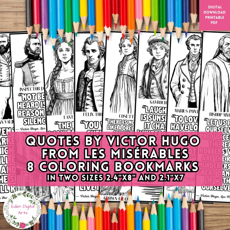 Coloring Bookmarks Les Miserables Quotes by Victor Hugo Activity Book Markers