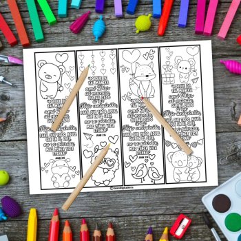 Spanish Love Bible Verse John 3 16 Cute Animals Coloring Bookmarks Craft Gifts, image 2