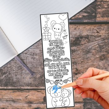 Spanish Love Bible Verse John 3 16 Cute Animals Coloring Bookmarks Craft Gifts, image 3