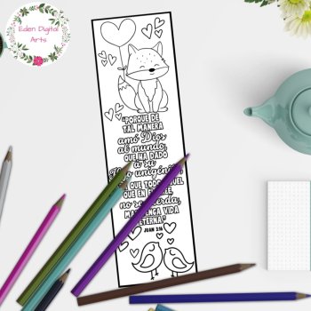 Spanish Love Bible Verse John 3 16 Cute Animals Coloring Bookmarks Craft Gifts, image 4