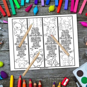 Love Bible Verse John 3 16 & Cute Animals Coloring Bookmarks Valentine Cards, image 2