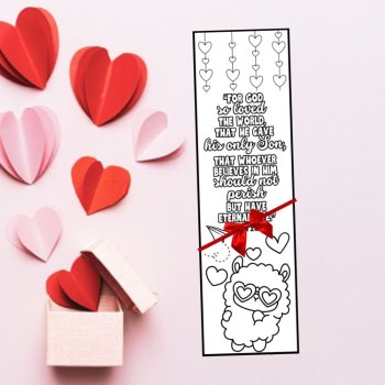 Love Bible Verse John 3 16 & Cute Animals Coloring Bookmarks Valentine Cards, image 4
