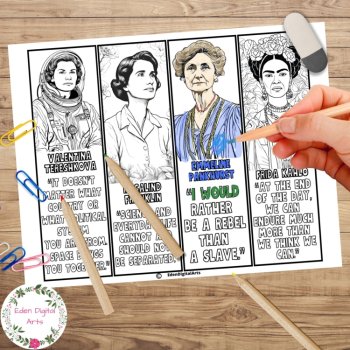24 Famous Women In History Bookmarks to Color Inspirational Quotes Activity Gift, image 2