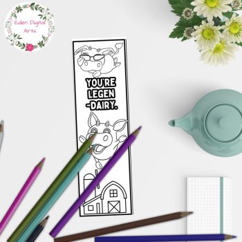 Cute Farm Animals Pun Bookmarks to Color Funny Kindness Cards Calm Kind Craft, image 3