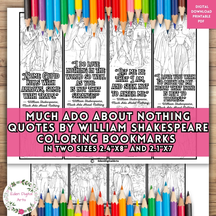 Shakespeare Much Ado About Nothing Quotes Coloring Bookmarks Keepsake Activity