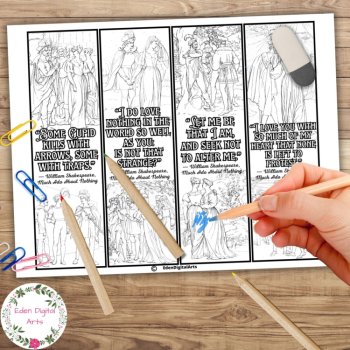 Shakespeare Much Ado About Nothing Quotes Coloring Bookmarks Keepsake Activity, image 2