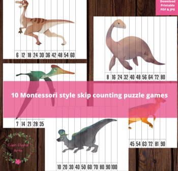 Dinosaurs Dino Fun Simple Puzzles Skip Counting Multiplication Games Crafts, image 2