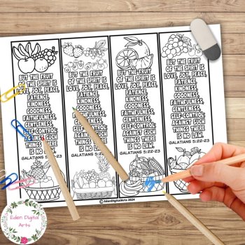 Fruit of the Spirit Bible Verses Coloring Bookmarks Galatians 5 Activity Craft, image 2