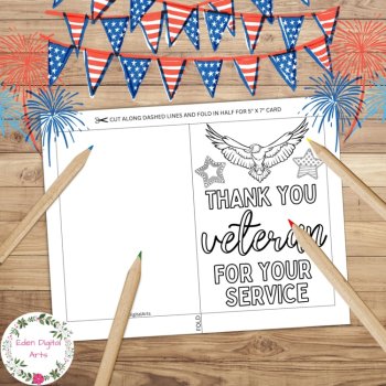 Veterans Appreciation Bundle Thank You Cards and Bookmarks to Color Low Prep, image 2